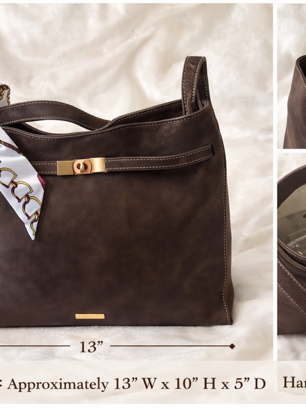 NWOT . Classic Brown Shoulder Bag with Gold Hardware. Leathery Suede - Picture 3 of 6
